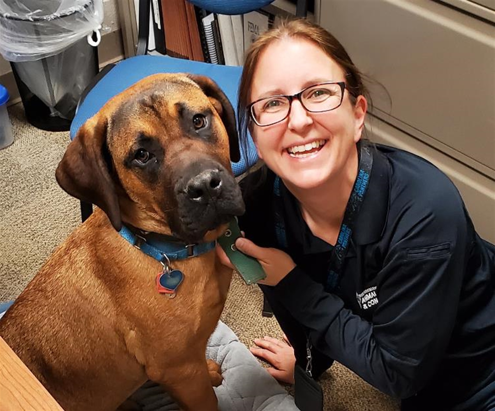 manager shannon harkey with a shelter dog