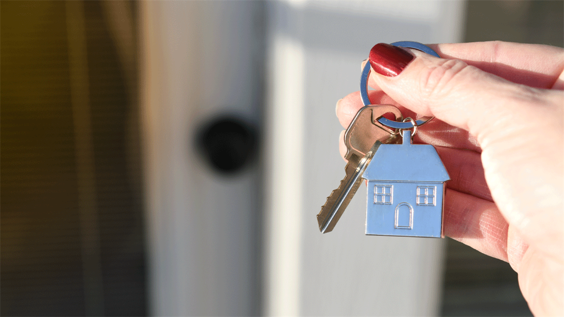 House key on house keychain