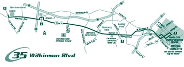 Map of route 35 on Wilkinson Blvd. displaying stops 1, 2, 3 and 4