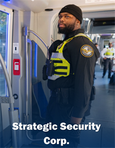 Strategic Security Corp. employee on CityLYNX Gold Line at the train door