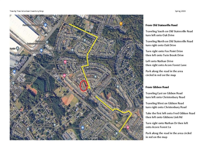 A map with turn-by-turn directions to the meeting spot on Acorn Forest Lane