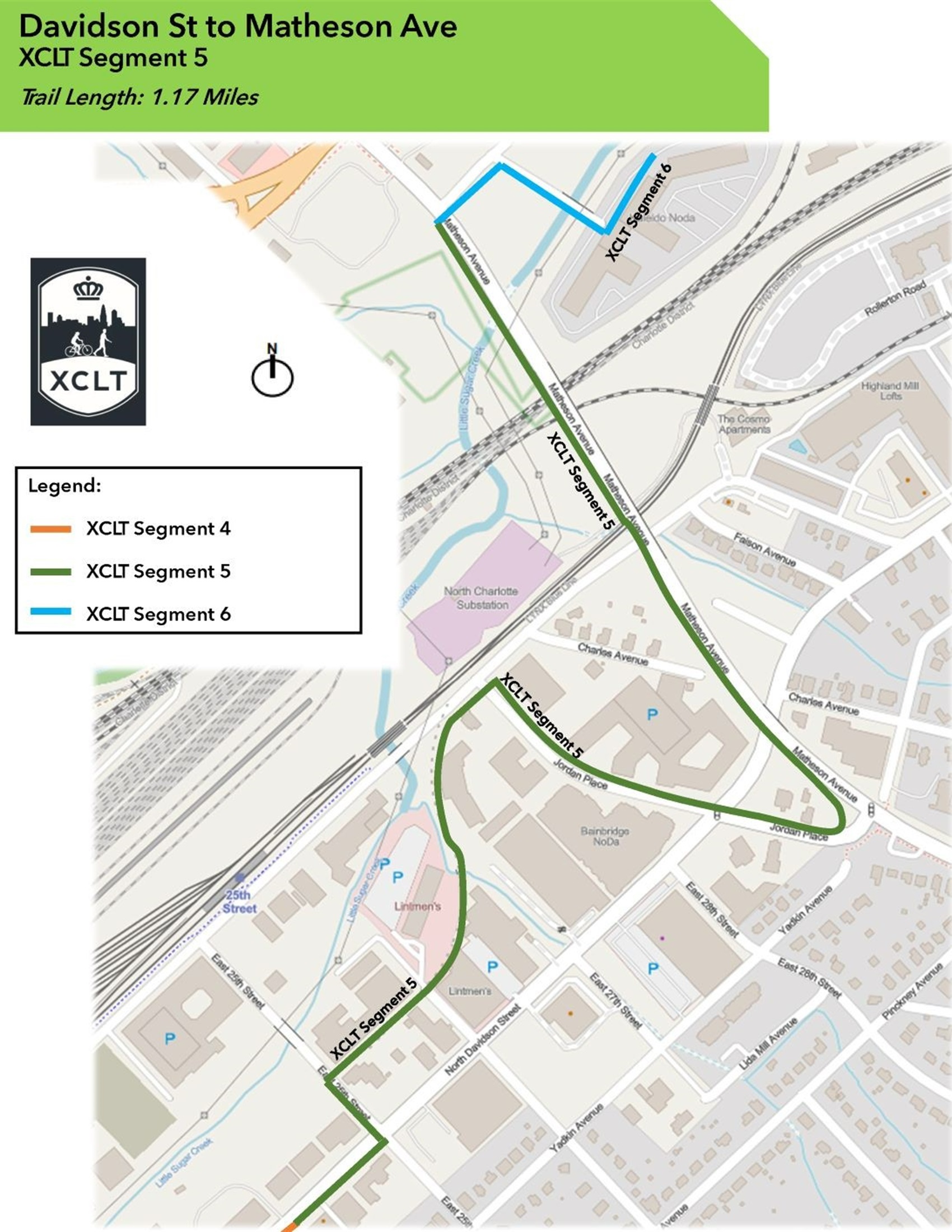 An aerial map of the segment with a green line indicating the alignment of the trail