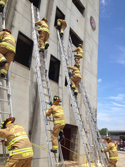 Ladder training on side of building
