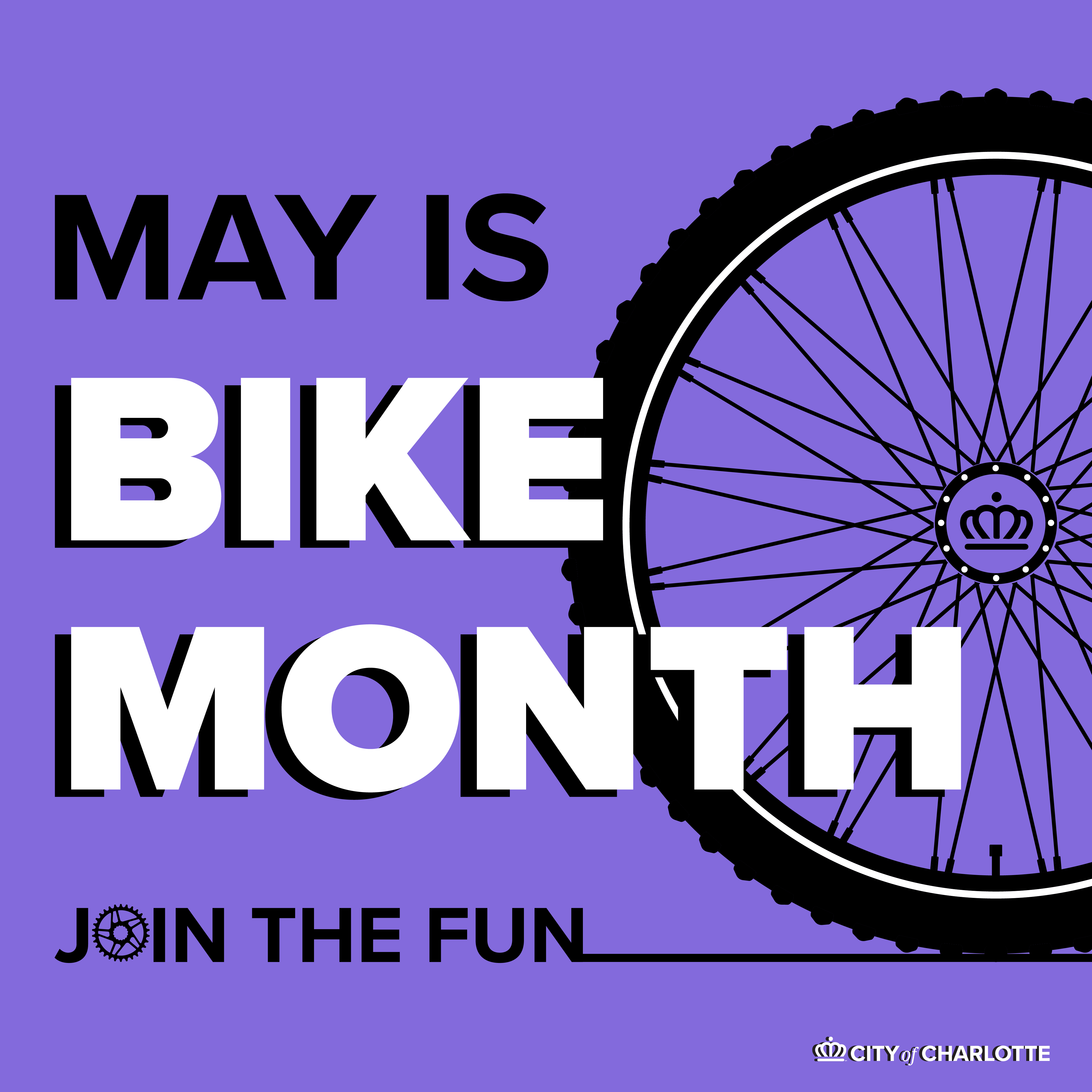 'May is Bike Month - Join the Fun' with a bike tire'
