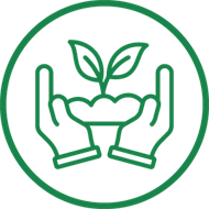Icon showing two hands holding a seedling