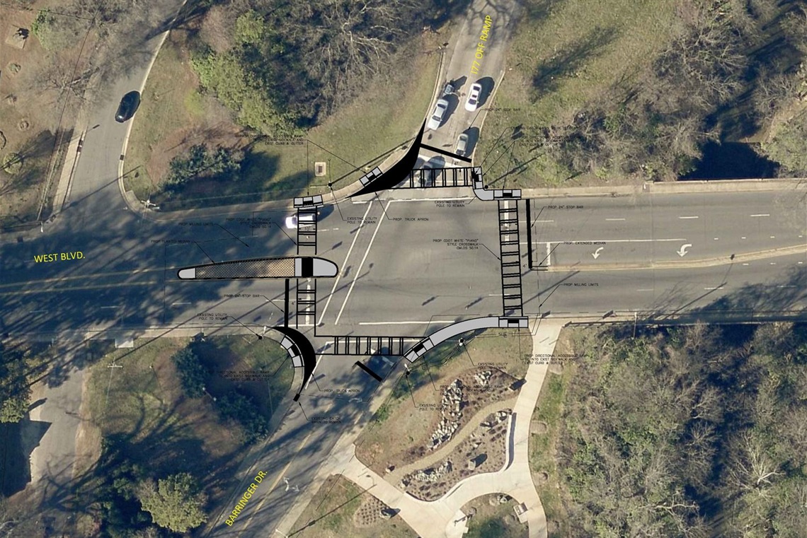 aerial view of intersection with improvements superimposed over the image