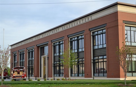 A daytime exterior shot of the Charlotte Fire Department headquarters off Graham Street and Statesville Avenue