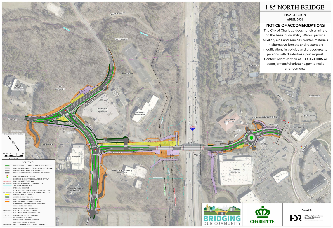 map of project area with detailed illustrations of elements being added to surrounding roadways in the area