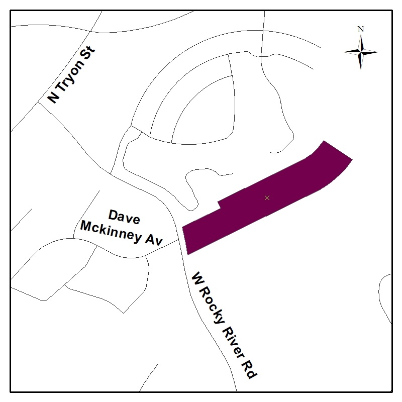 A simplified map of the area with the extension of Dave McKinney Avenue depicted in purple