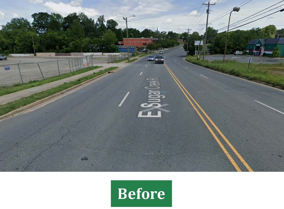 A street view image of East Sugar Creek Road before improvements