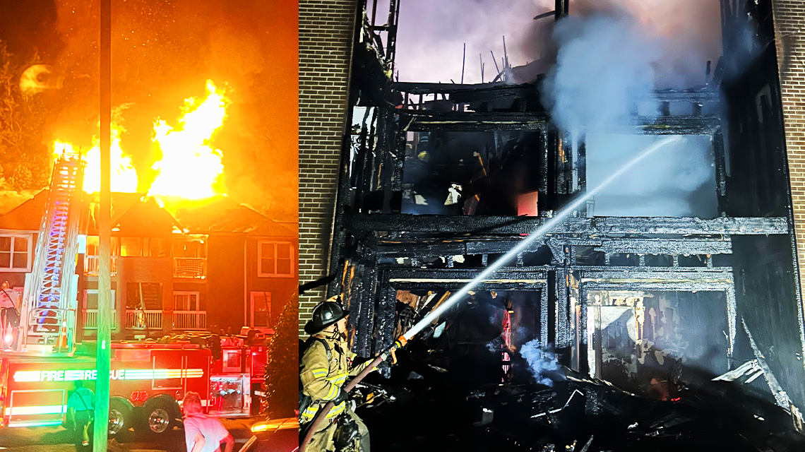 Los equipos de bomberos de Charlotte trabajan en medio de intensas llamas y humo durante la operación de rescate a primera hora de la mañana.
