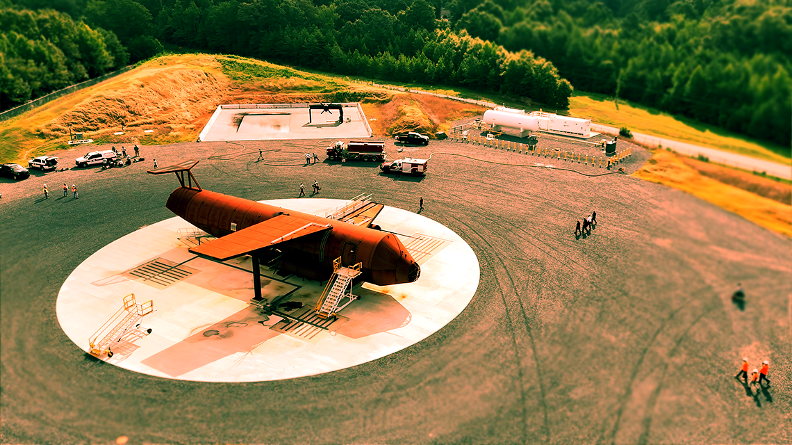 An aerial view of the Emergency Training Center shows the scale of the facility used to prepare Charlotte Fire personnel for the unique challenges of airport firefighting. 