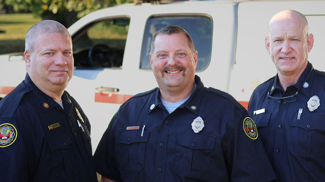 From left, Charlotte Fire investigators Jason Boggs, Patrick Barker and John Bull hold the top three leadership positions in the North Carolina chapter of the International Association of Arson Investigators.