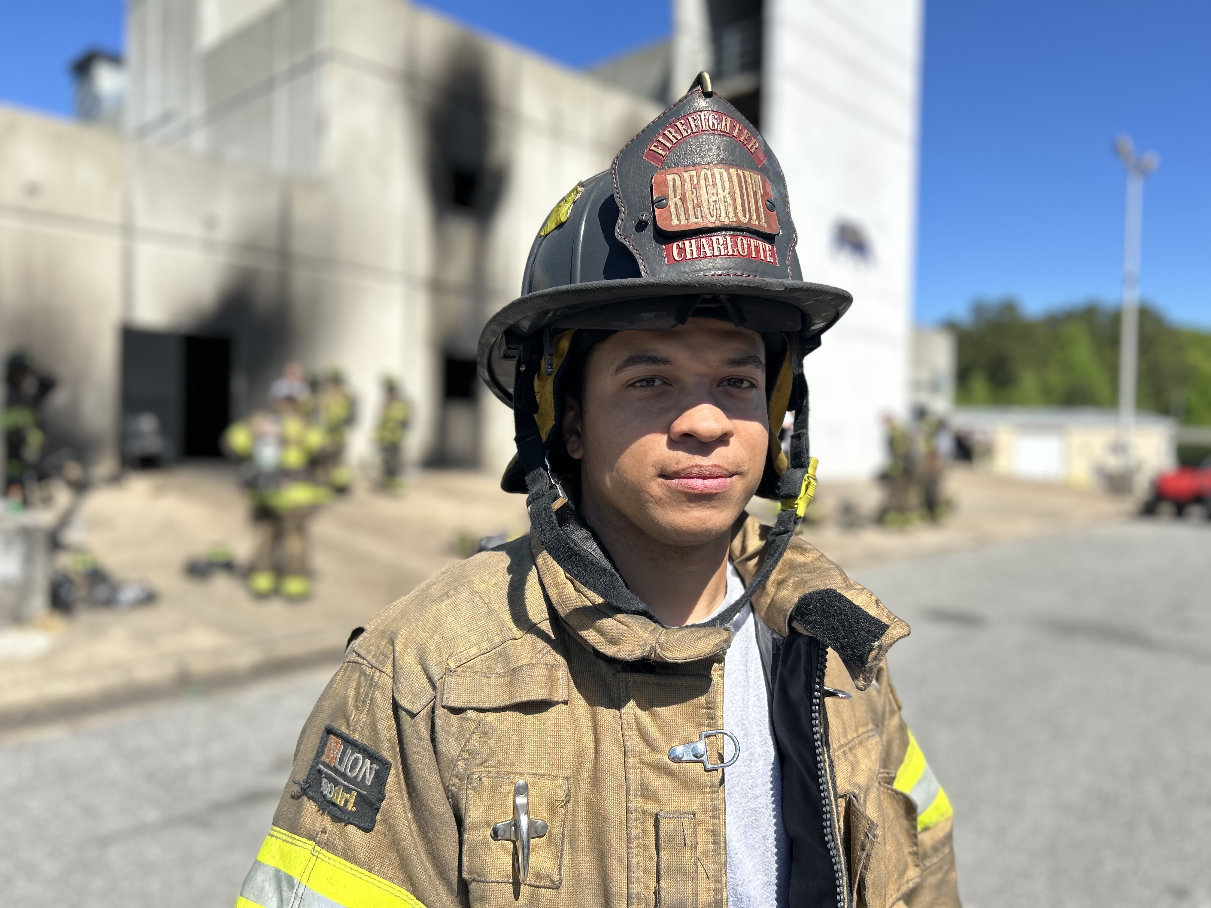 After serving in the Marine Corps and reevaluating his career path with his family, Charlotte Fire Recruit Brandon Hughes found purpose and brotherhood in the fire service.
