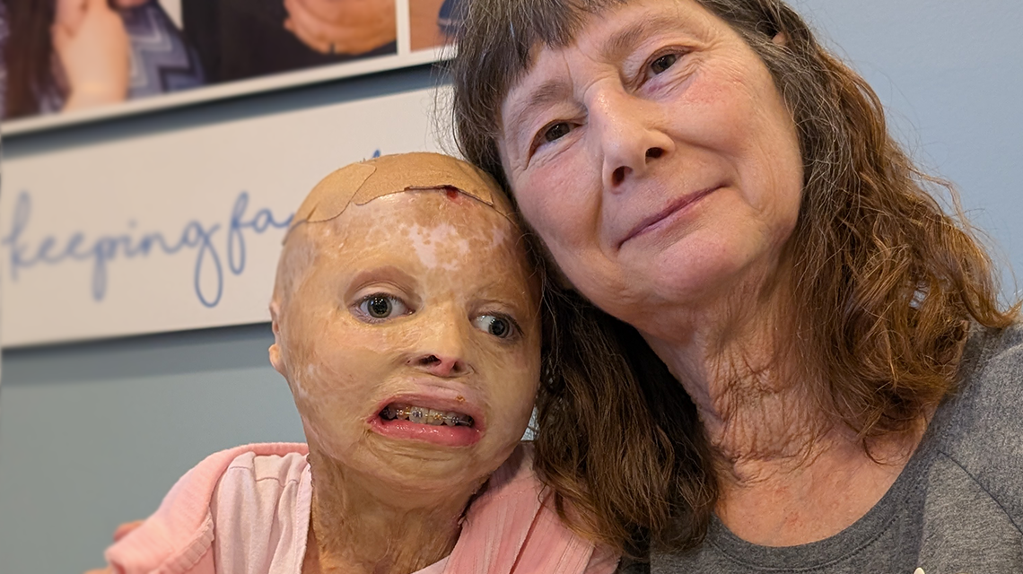 Emily sits with her grandmother during a visit to the Ronald McDonald House in Winston-Salem.