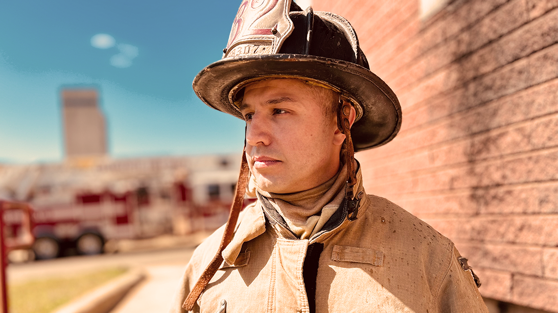 Captain DeFrancisci, moments after a training exercise, reflects the discipline and presence he brings to the fireground and beyond.