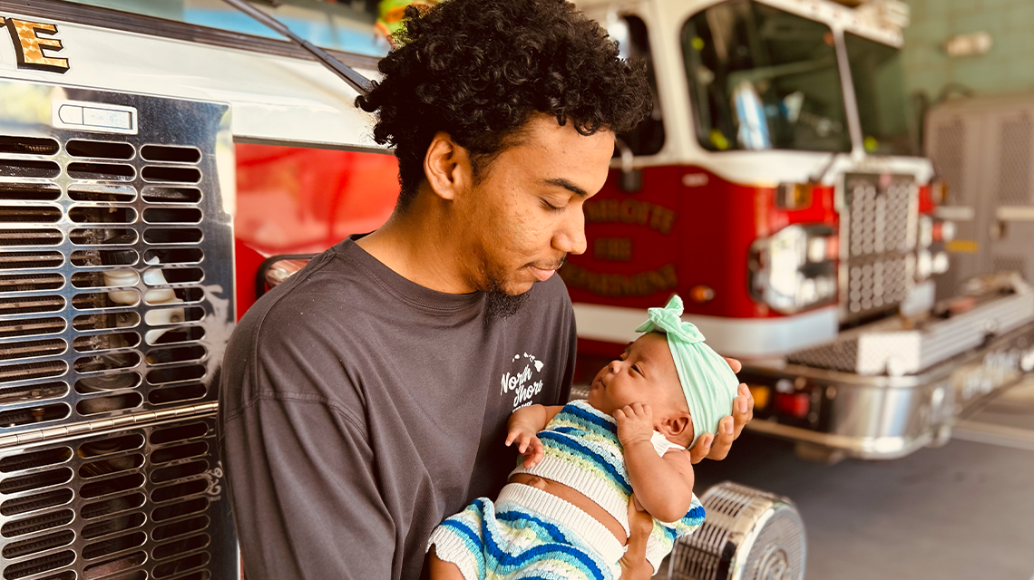 This Father’s Day marked a special first for Christian Chavis — his first visit to the firehouse with his daughter Leilani, nearly six months after her unexpected birth at home.