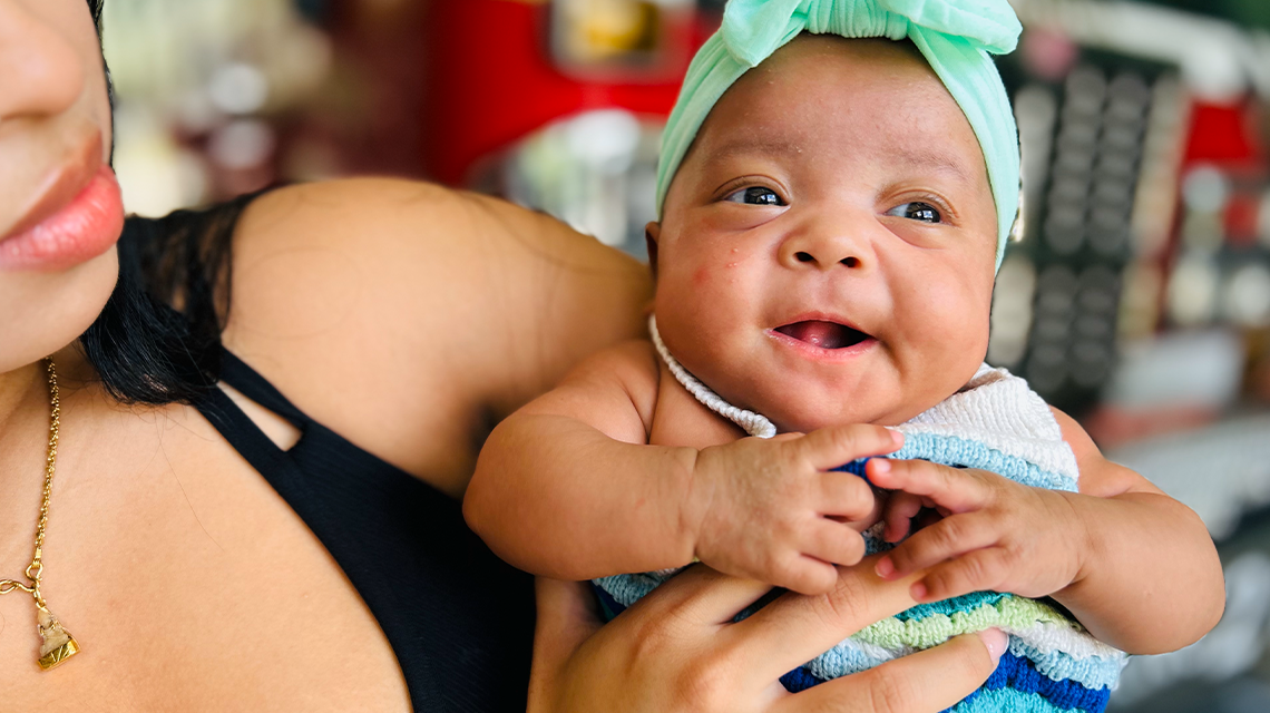 Now five months old, Leilani Chavis was born at just one pound, seven ounces. On this visit to Firehouse 21, she was alert, smiling, and off oxygen during the day.