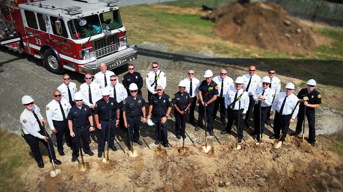 Charlotte Fire personnel at the official groundbreaking for Firehouse 46, which will help strengthen emergency response times in one of the city’s fastest-growing neighborhoods. 