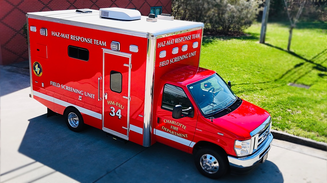 Charlotte Fire’s HM-FS 34, a mobile field screening unit, provides on-scene analysis of hazardous materials to support safer, faster response. 