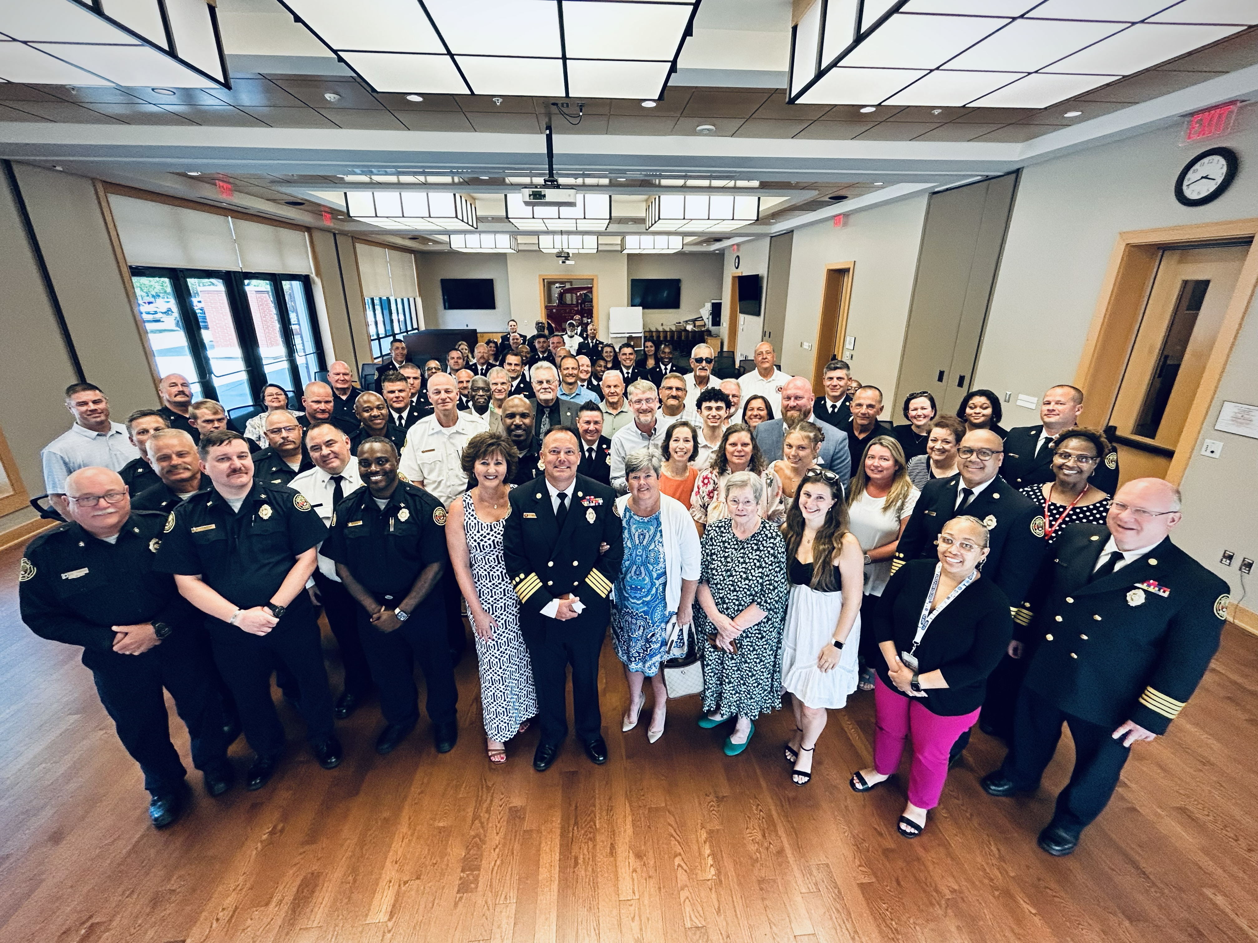 Family, friends, retirees and Charlotte Fire personnel gathered to celebrate Richardson's promotion to Deputy Chief.