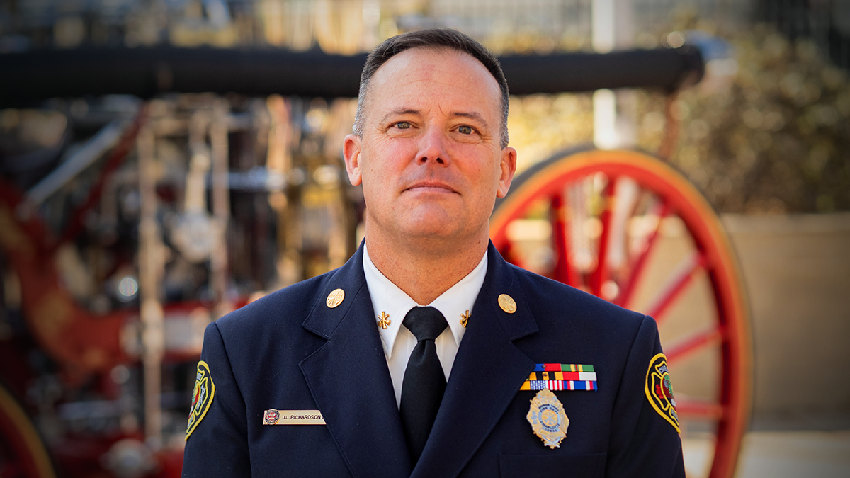 Richardson at the Charlotte Fire Training Academy, where he fosters a culture of learning and resilience.