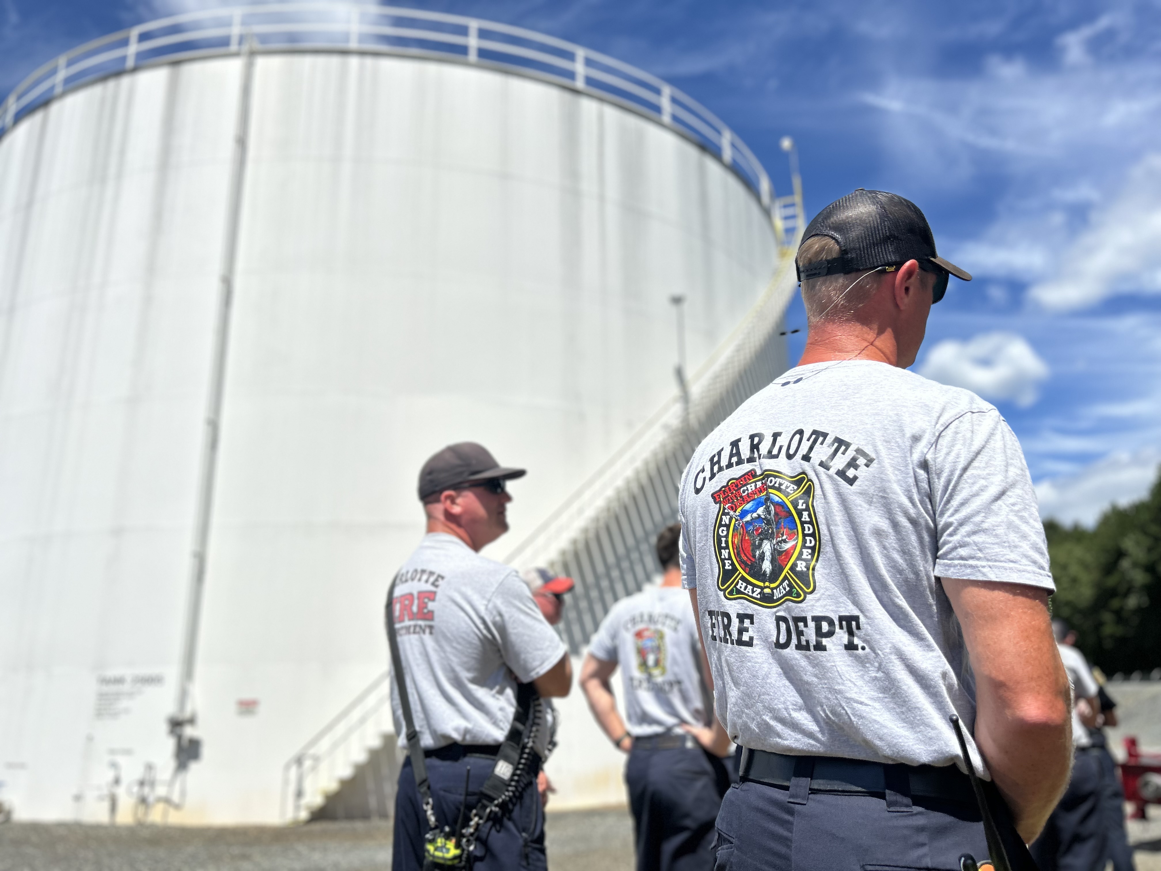 Charlotte Fire firefighters participate in training at a fuel storage and distribution facility in west Charlotte.