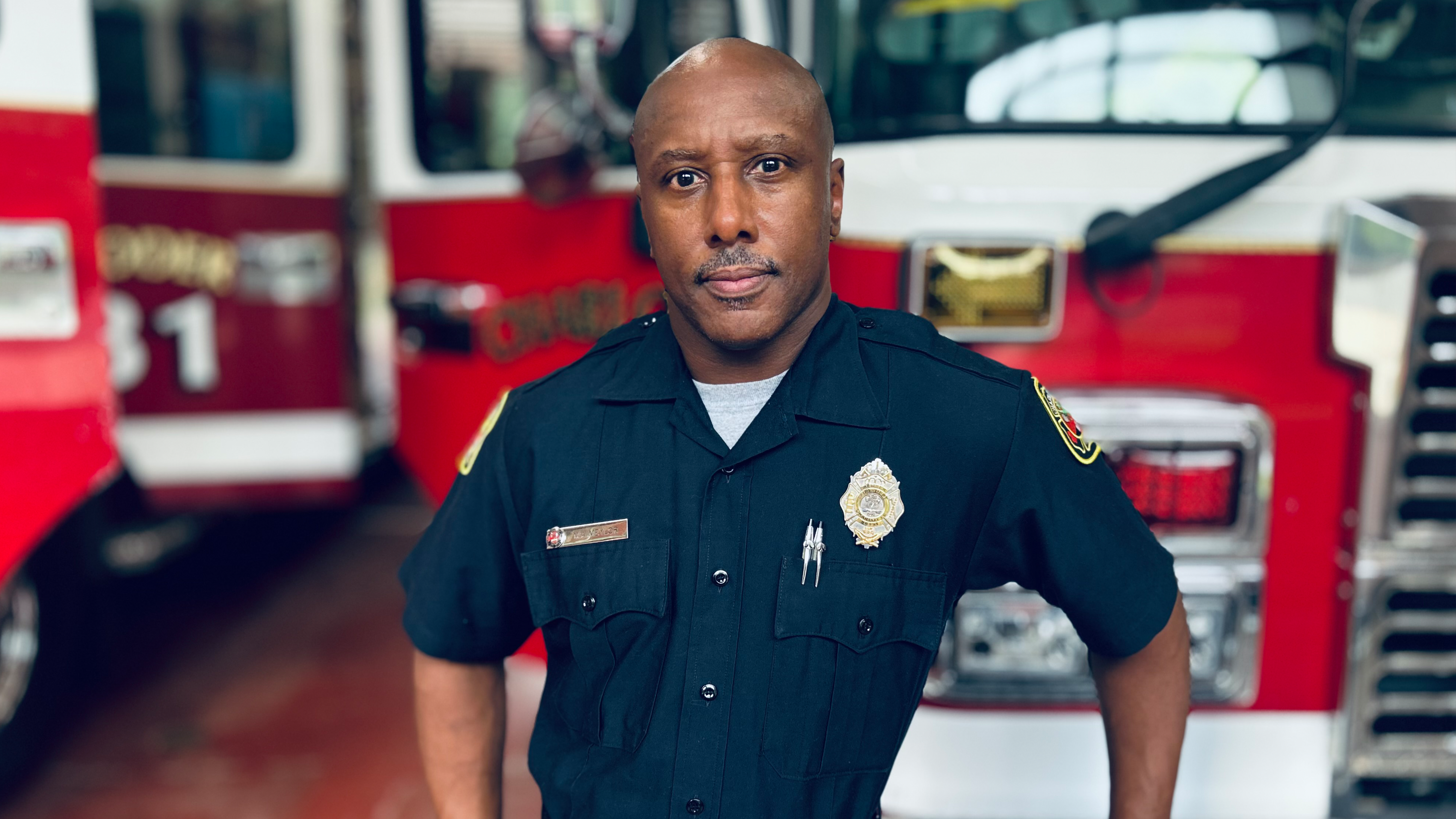 The front line for Meylor’s daily work, Engine 31 inside the bay at Firehouse 31. 