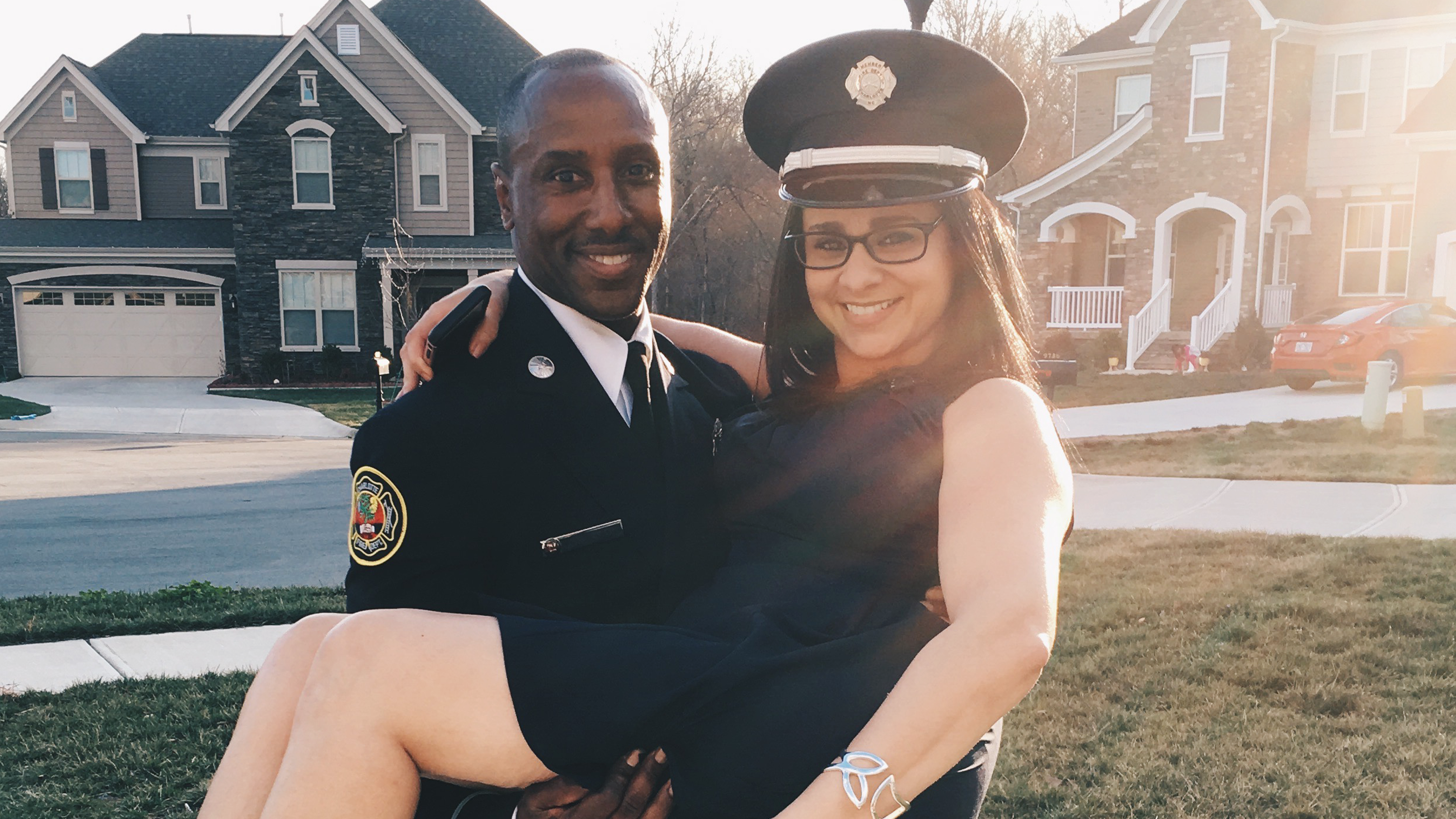 Charlotte Fire Academy.png Mark Meylor with his wife, Deborah “Bibi” Meylor, after graduating from the Charlotte Fire Training Academy in 2017, three years after she supported him through prostate cancer surgery. 