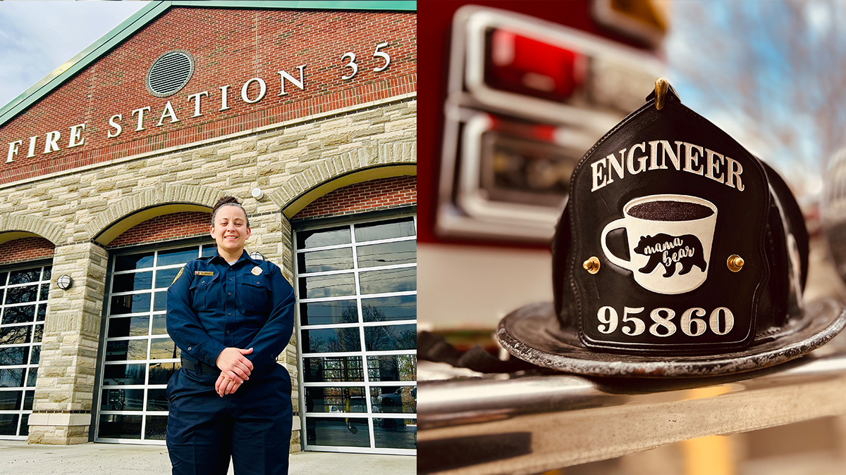 Engineer Michelle Jordon’s crew surprised her with this custom helmet shield—a testament to her dedication as both a firefighter and a proud 'Momma Bear' on and off duty. 