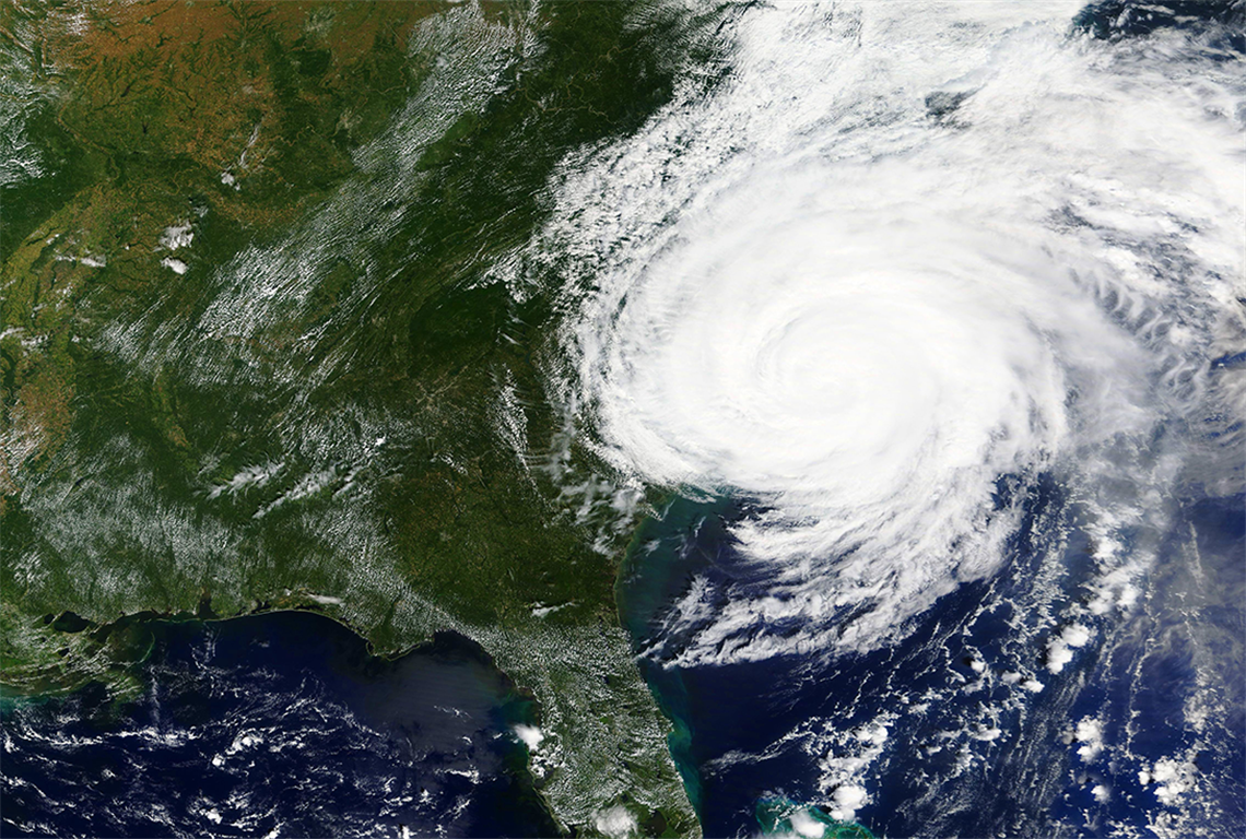 Satellite image of a hurricane off the east coast.