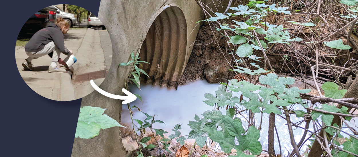 Polluted water coming out of a drain.