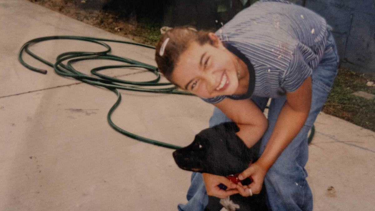 Betancur with her childhood dog in Florida