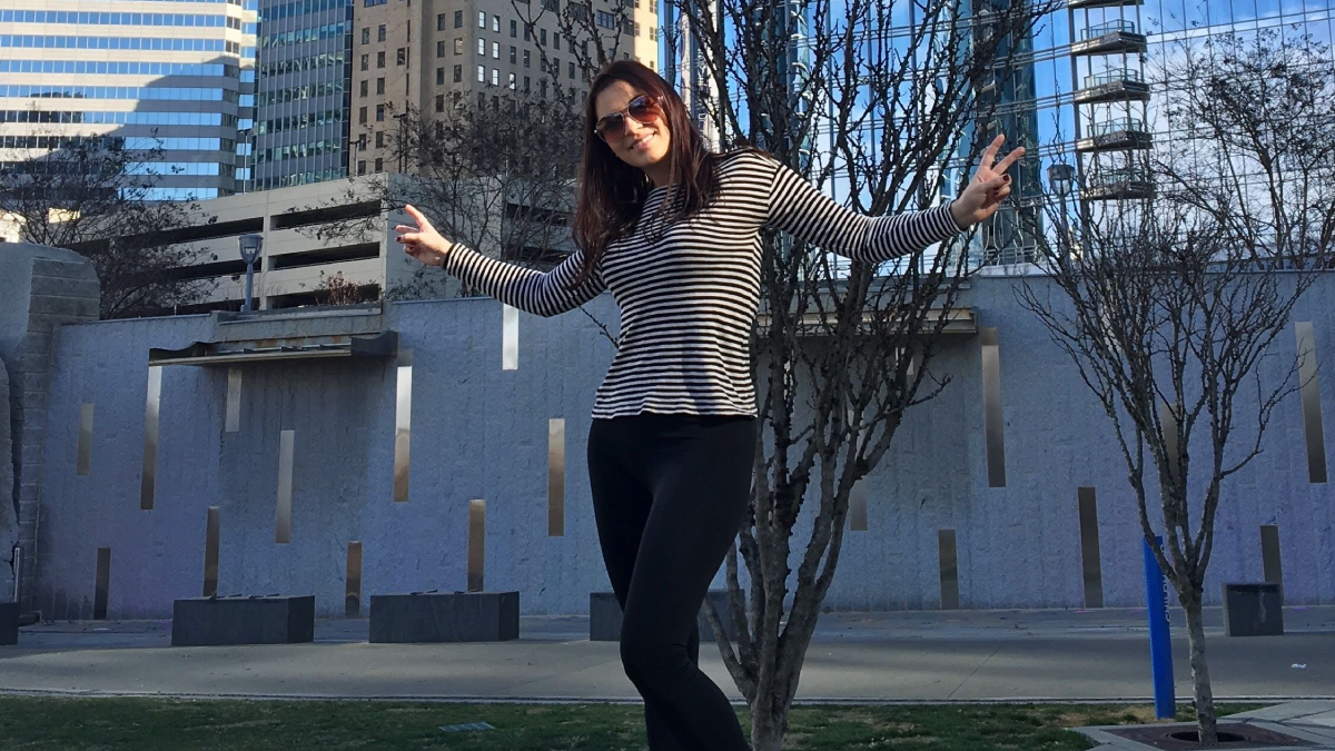 Betancur posing in Romare Bearden Park shortly after arriving in Charlotte.