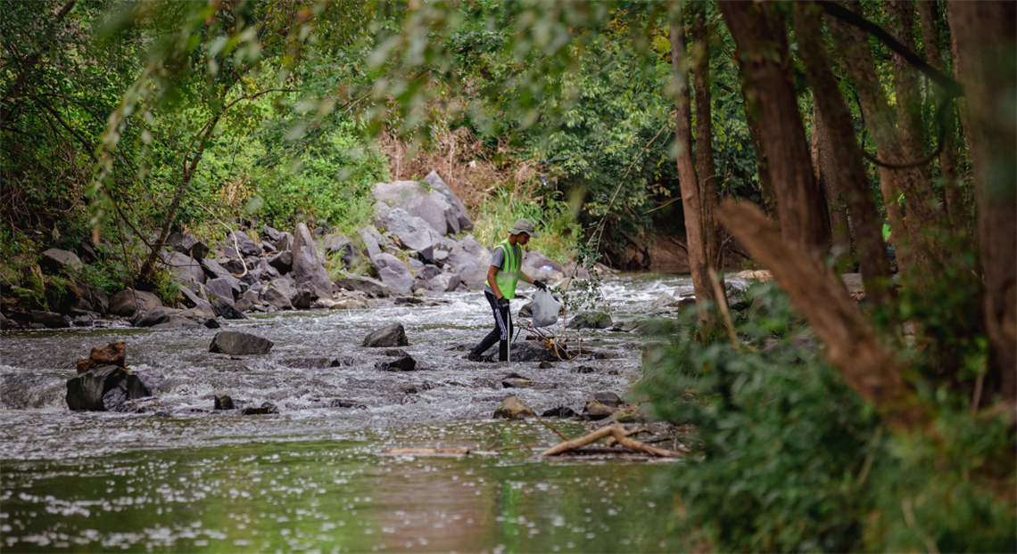 Storm Water volunteer cleans up a Charlotte creek.