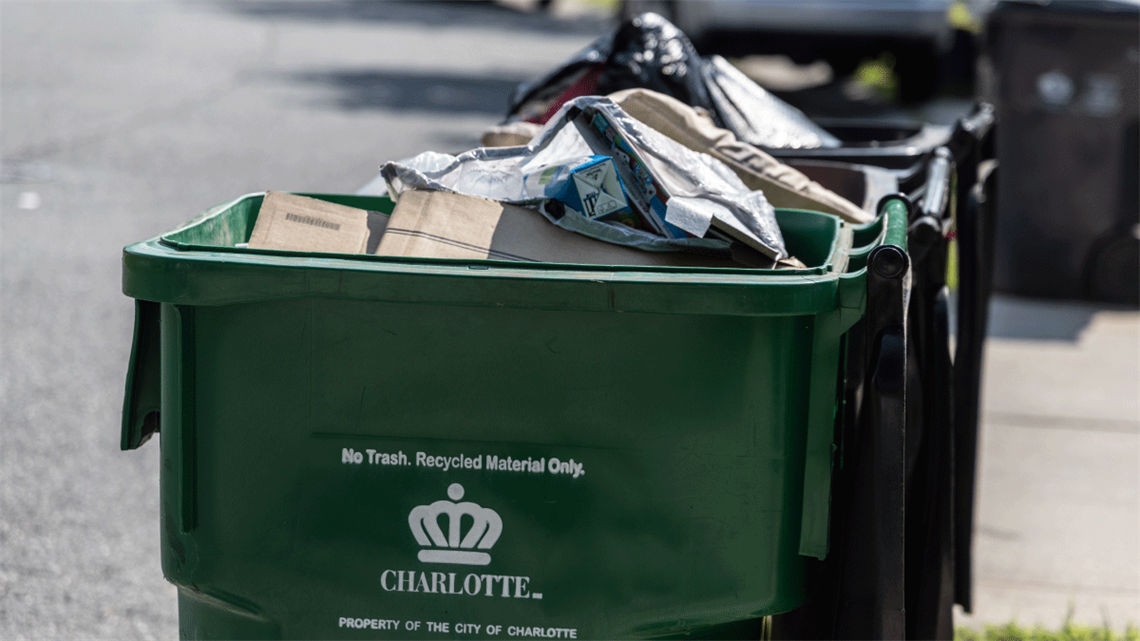 Full solid waste bins on curb