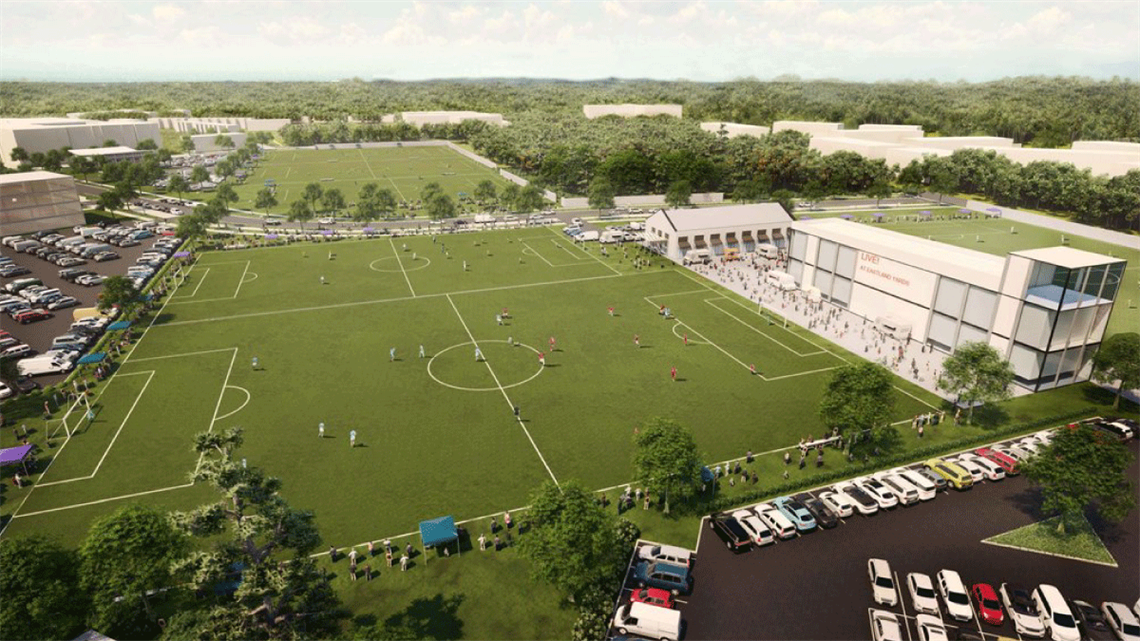 Rendering of outdoor sports fields at Eastland Yards