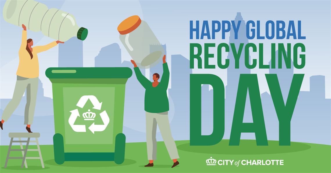 Illustration of people recycling, 'HAPPY GLOBAL RECYCLING DAY'
