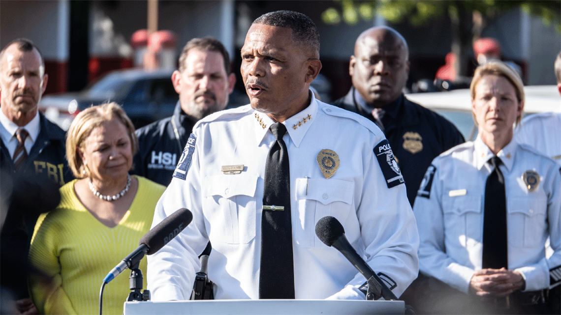 CMPD Chief Johnny Jennings speaking to media after the April 29 shooting.