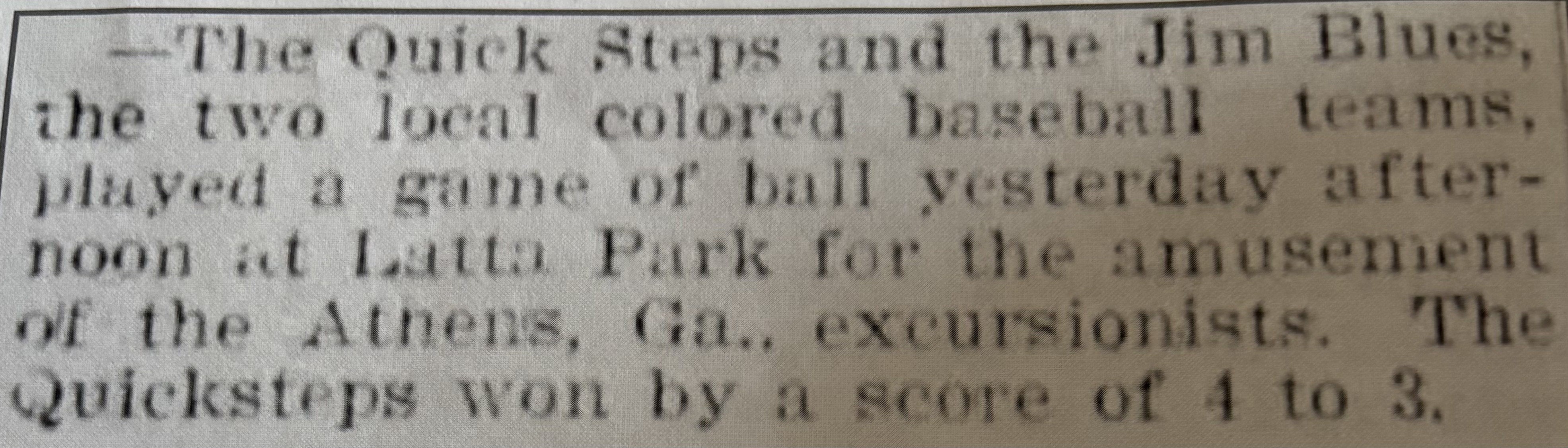 A newspaper article detailing a baseball game.