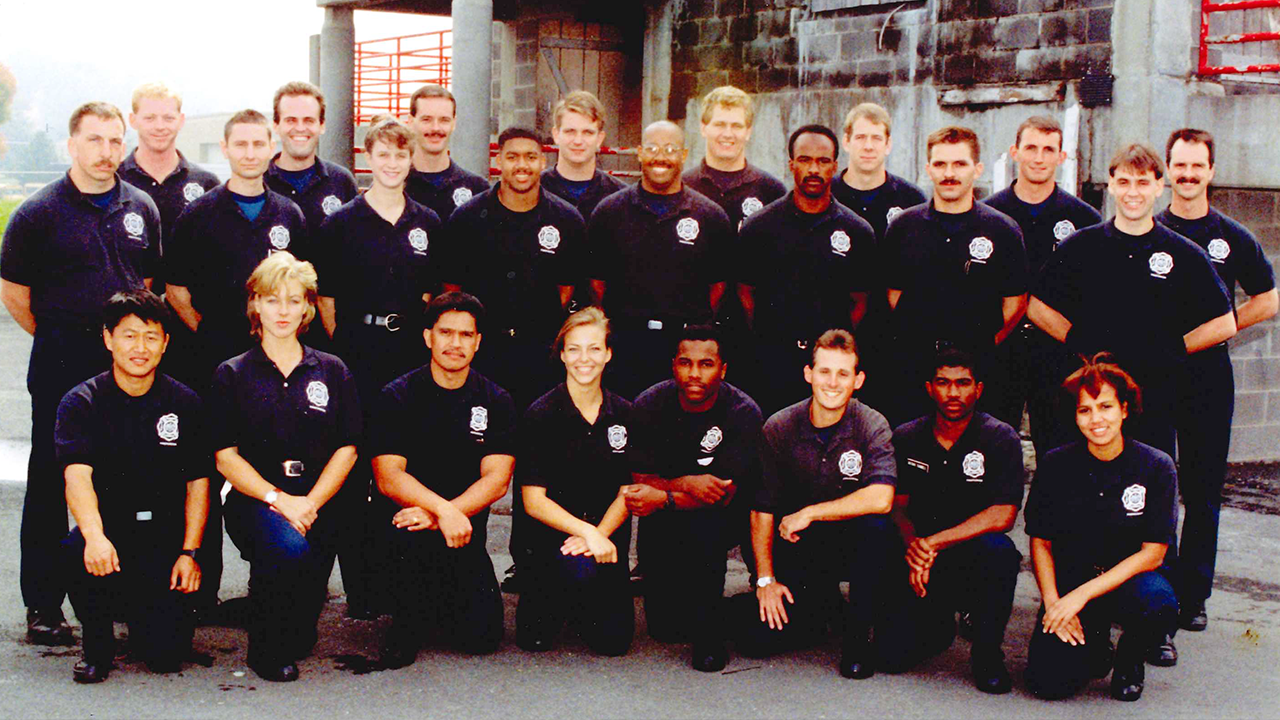 A 1993 picture of Reginald T. Johnson as a recruit for Fairfax County Fire and Rescue. Johnson is in the middle row, fourth person from the left.