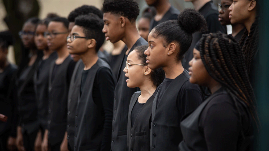 Children's choir singing during the 2020 MLK Jr. wreath-laying ceremony.