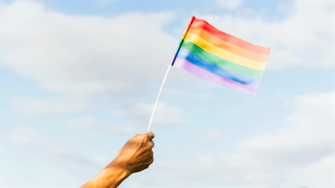 Person holding Pride Flag 