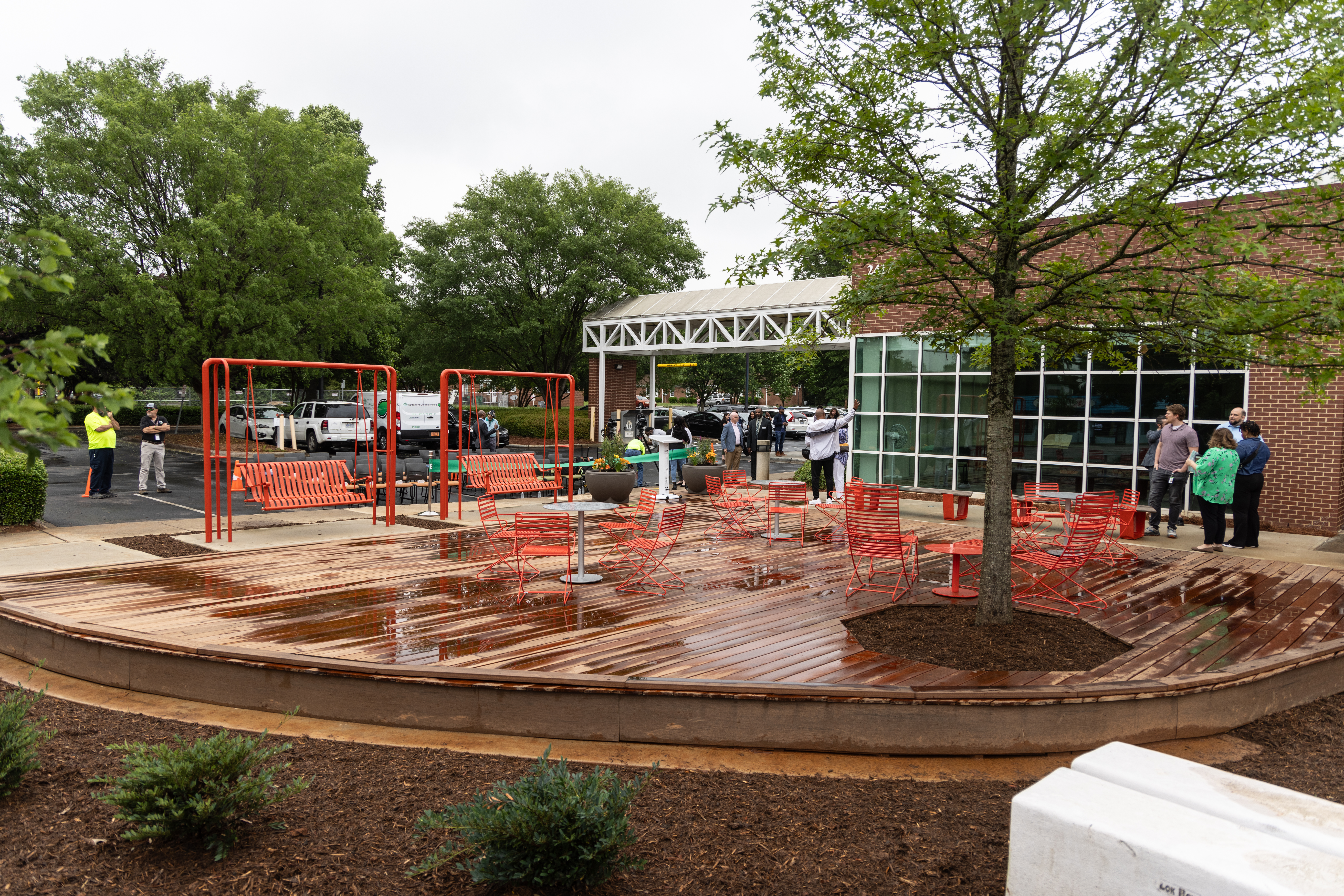 The desk and seated area outside the Allegra Westbrooks Regional Library