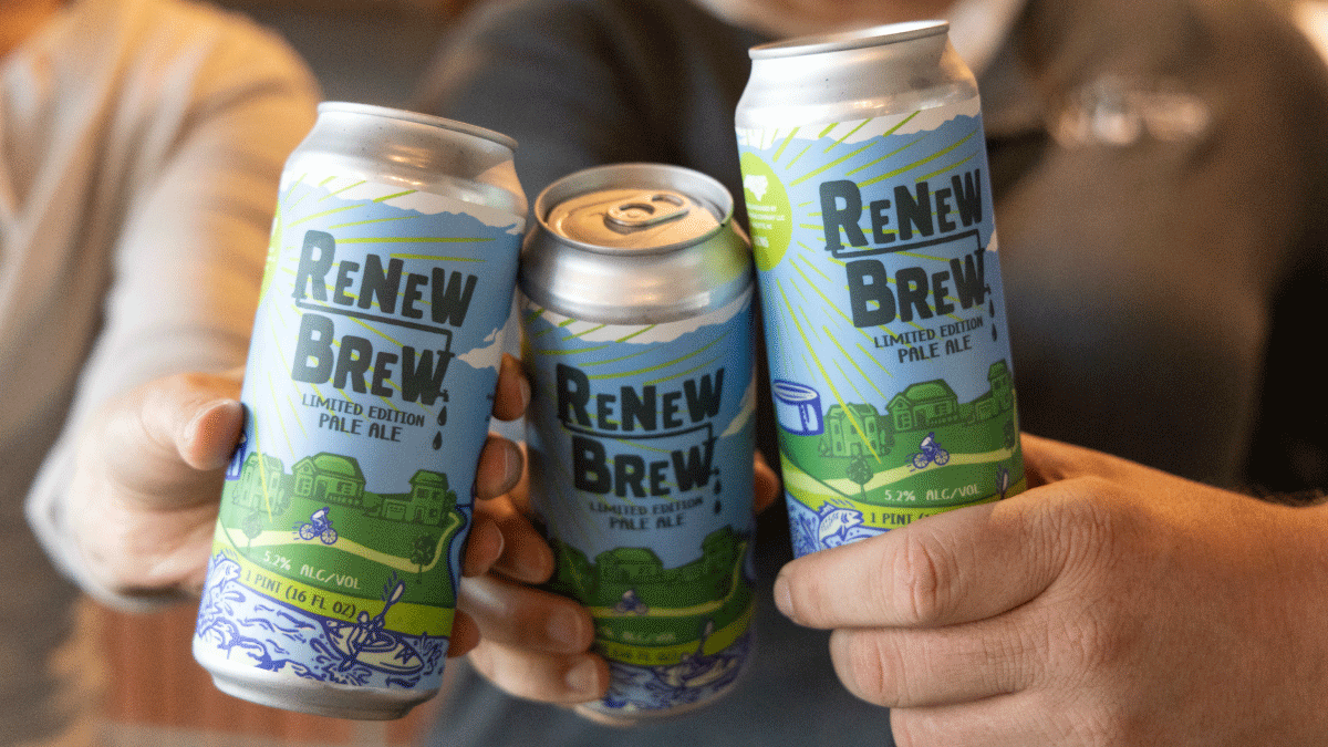 Cheering with Renew Brew cans