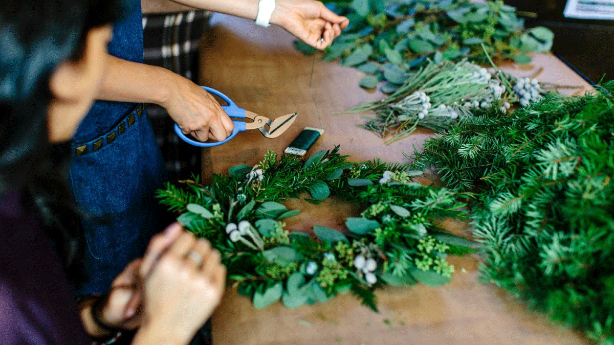 hands making a wreath