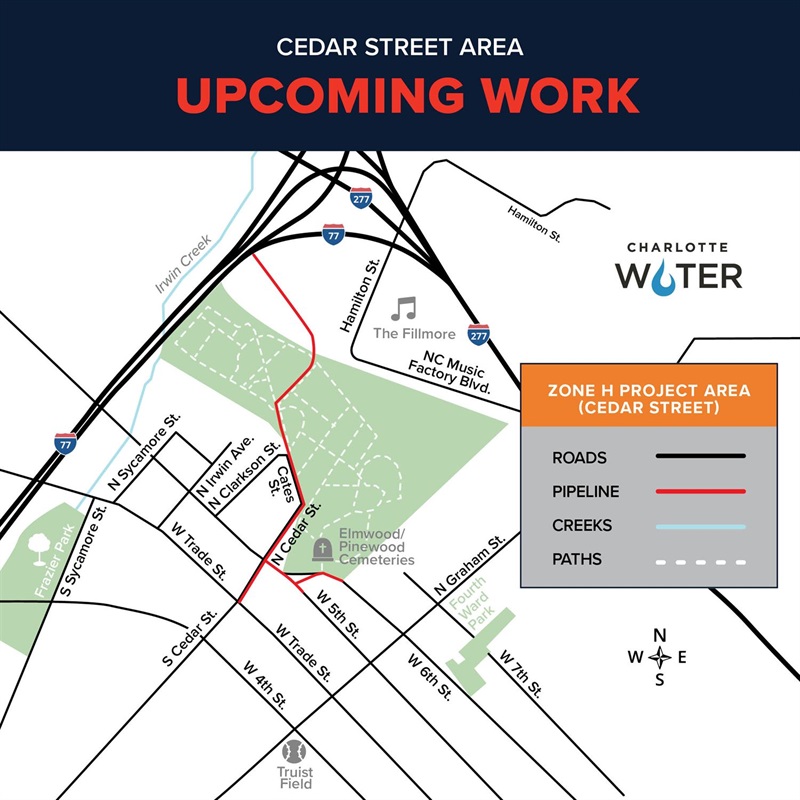 Cedar Street Area Upcoming Work Map Graphic