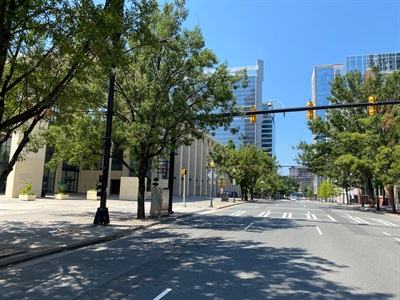 View of the current roadway in front of the Convention Center on College Street
