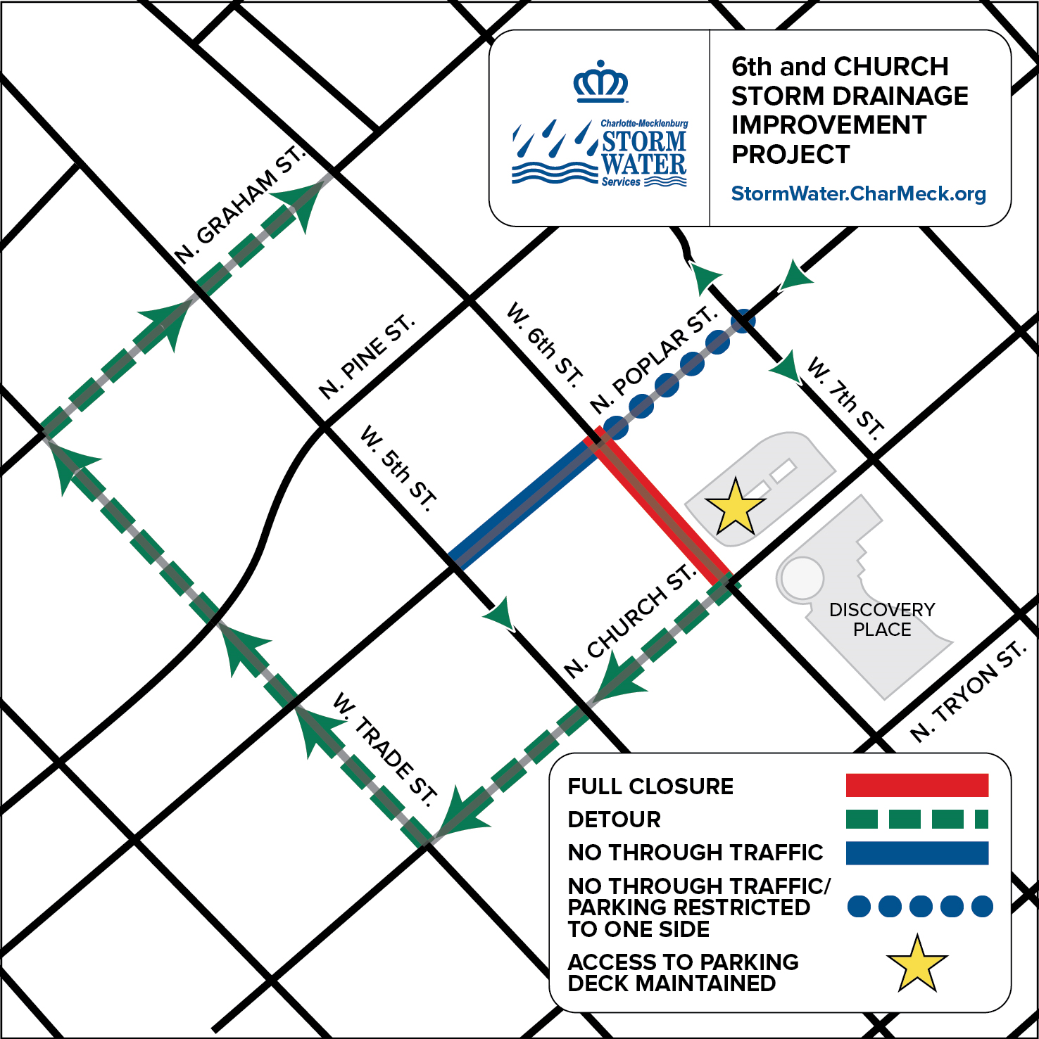 6th and Church storm drainage improvement project detour map.